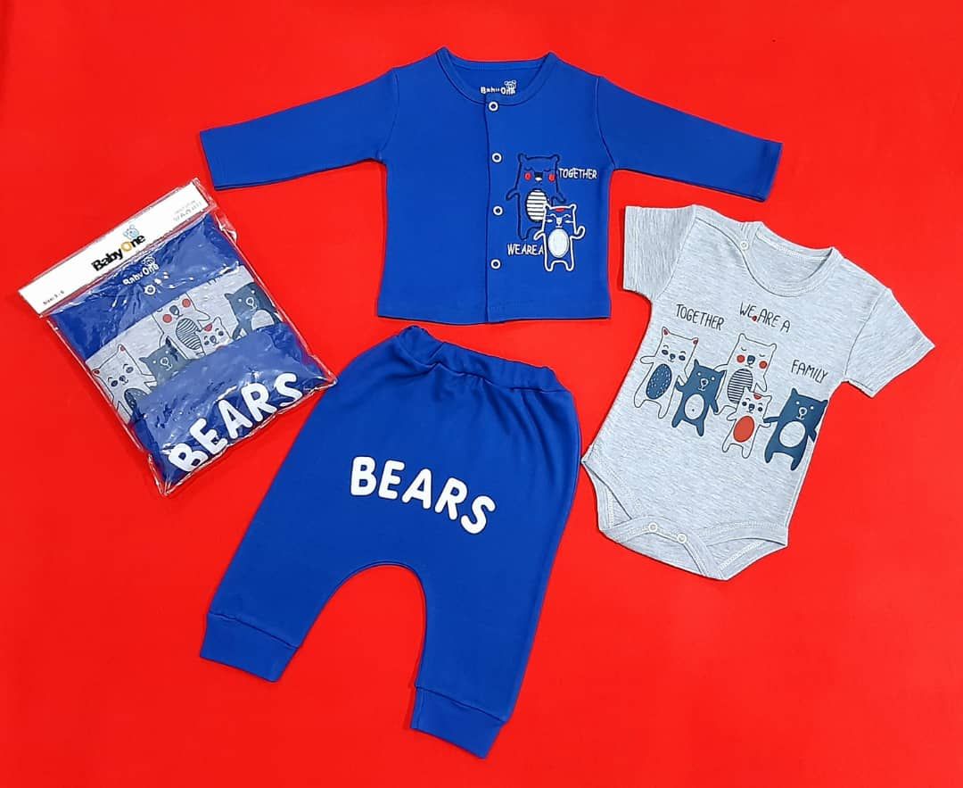 لباس 3 تیکه کودک مدل خرس ابی کد 2204106