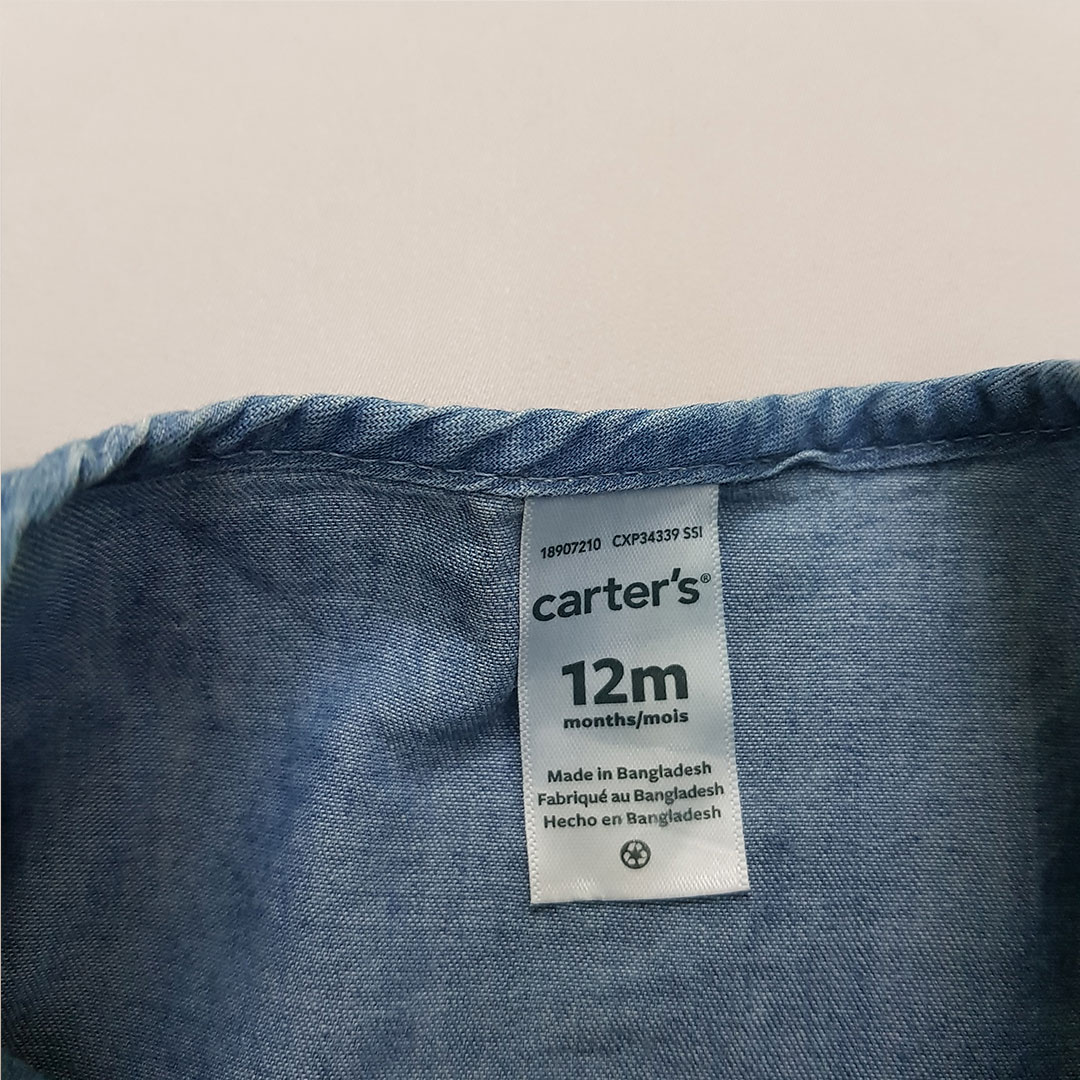 مانتو سارافونی جینز کاغذی دخترانه 29373 سایز 3 ماه تا 5 سال مارک Carters   *