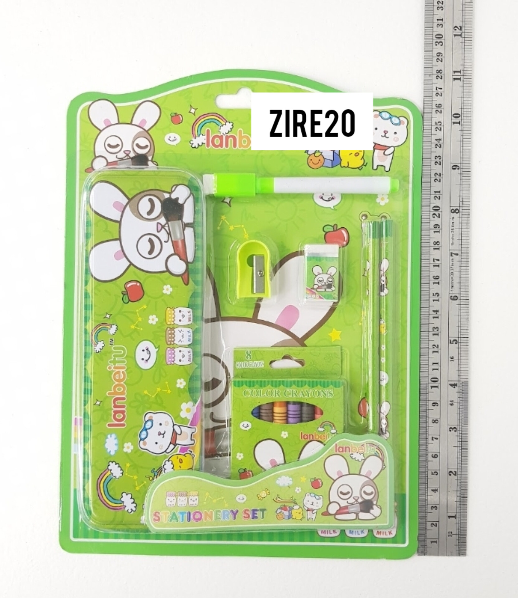 lanbeitu ست لوازم التحریر ( مداد مشکی، پاکن،تراش،جامدادی فلزی) (6548)