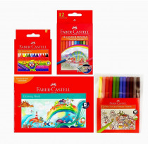 کتاب طراحی Faber Castell A4 1Pc + مداد رنگی 12 رنگ 1Pc + قلم نمدی 12 رنگ 1Pc + مداد رنگی مومی 12 رنگ 1Pc, 1909(6114) اورجینال