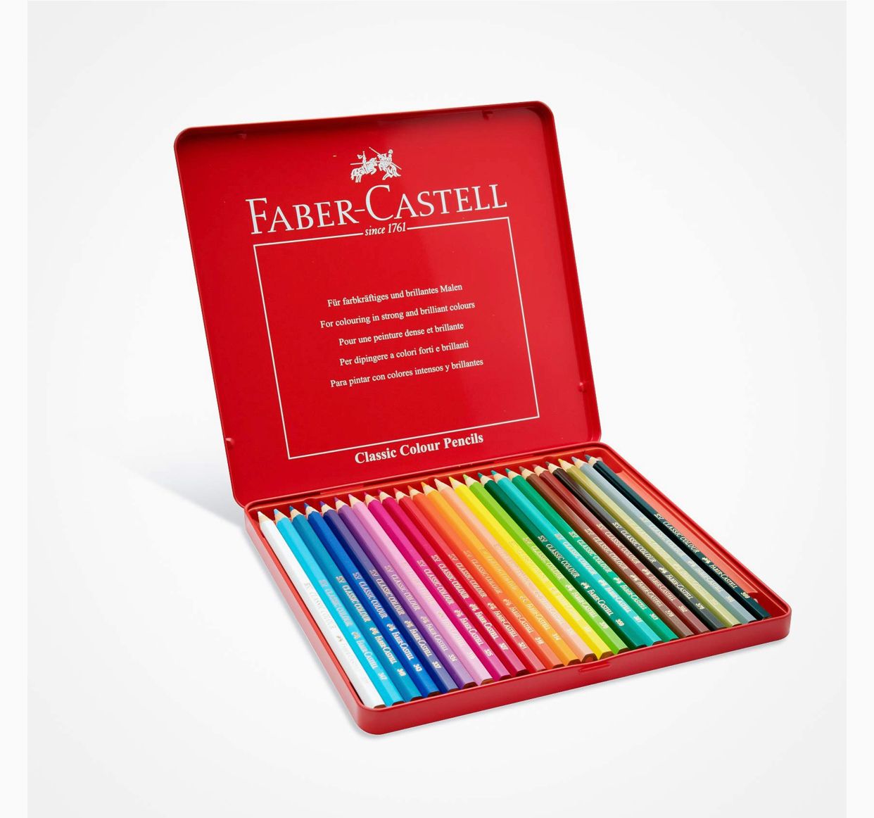 مداد رنگی کلاسیک Faber Castell 24 در یک قلع فلزی تخت، چند رنگ، Wp20(6117)اورجینال