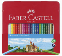 مداد رنگی کلاسیک Faber Castell 24 در یک قلع فلزی تخت، چند رنگ، Wp20(6117)اورجینال