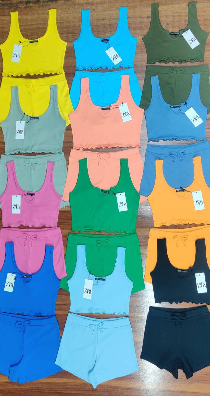 ست کراپ و شورتک کبریتی زنانه برند ZARA کد 411817