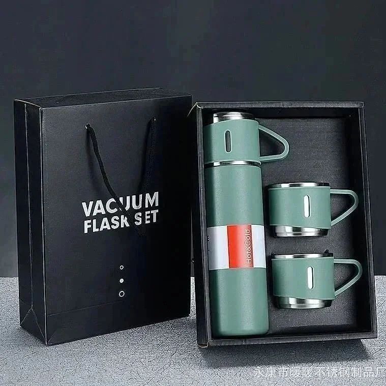 801996فلاسک مدل کادویی VACUUM FLASK SET به همراه سه عدد لیوان کد 801996