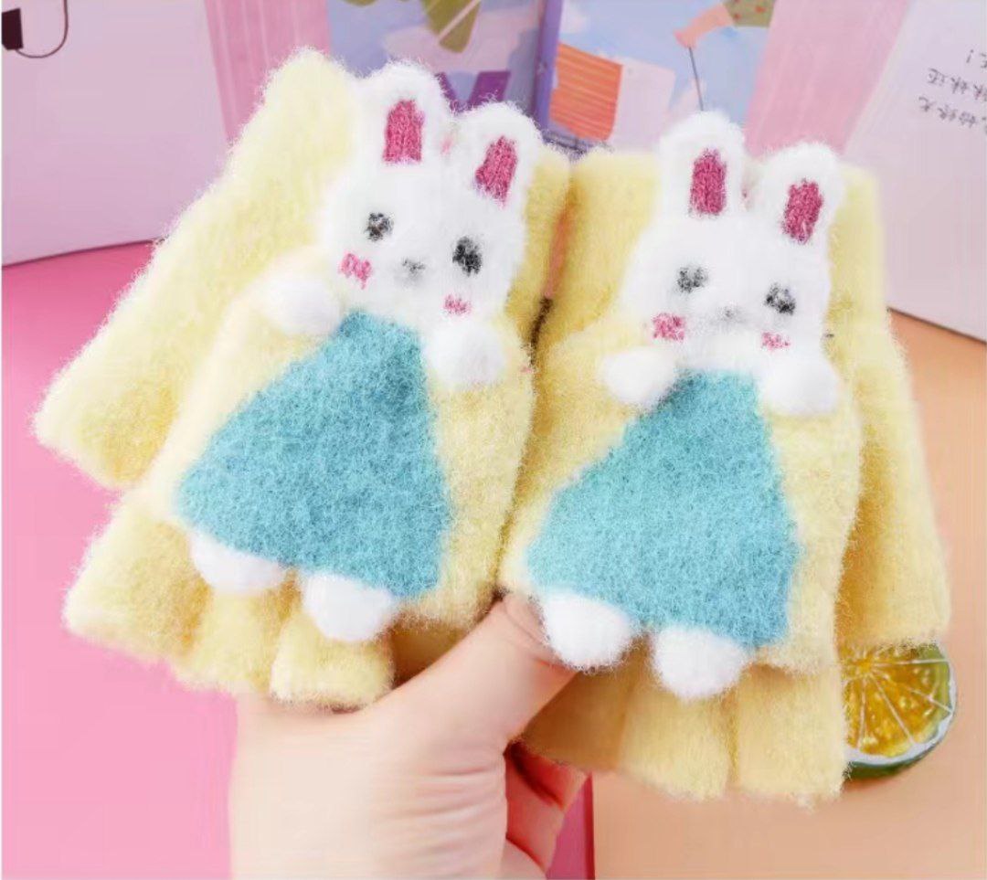 دستکش بچگانه کلاهک دار خرگوش سایز 4 تا 8 سال کد 505