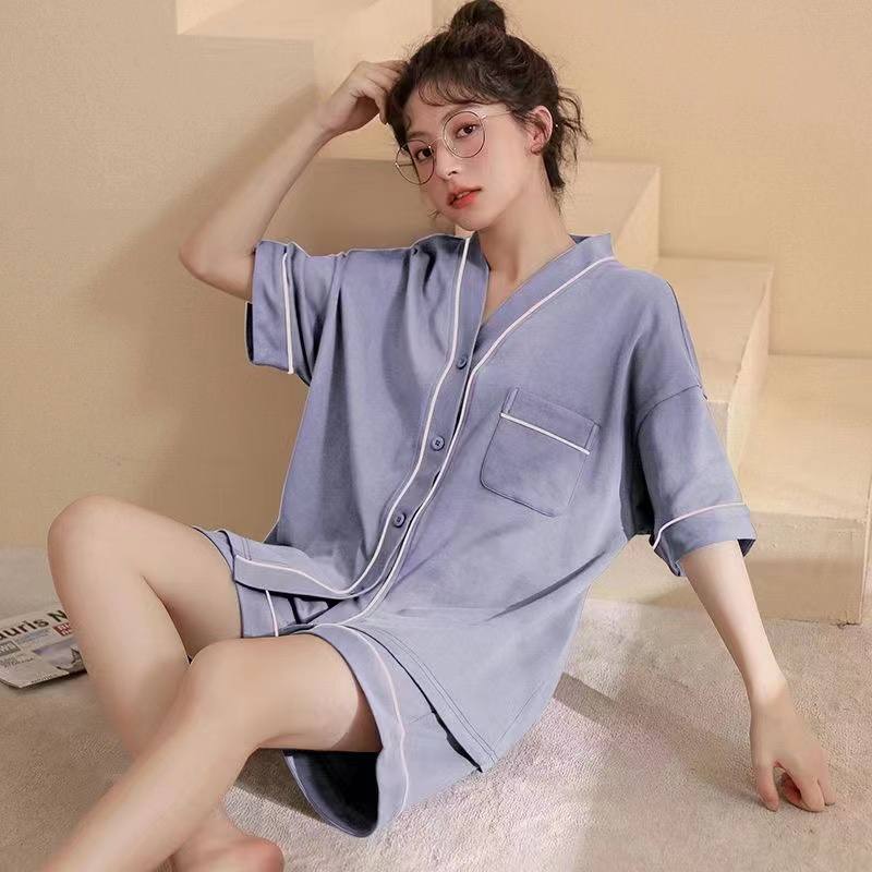ست بلوز شرتک نخ کتان جلو باز زنانه کد 414046