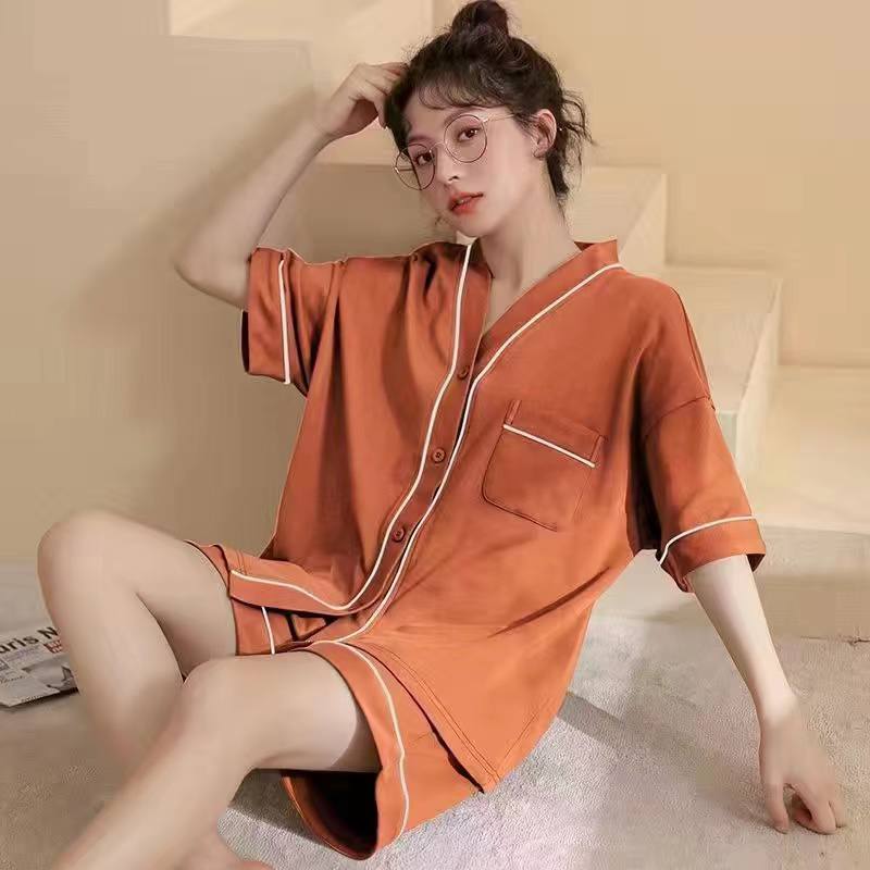 ست بلوز شرتک نخ کتان جلو باز زنانه کد 414048