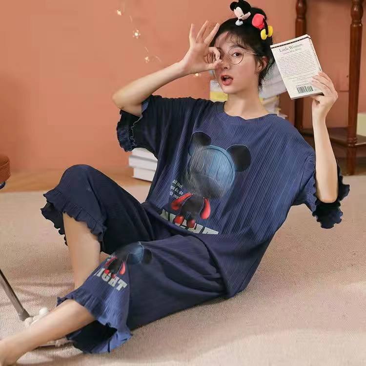 ست بلوز شلوارک نخ کتان زنانه کد 414068