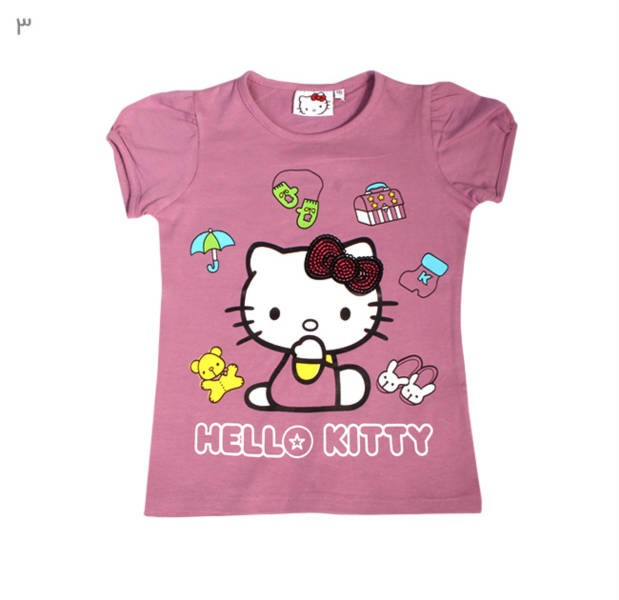 تی شرت دخترانه 100671 سایز 5 تا 8 سال مارک HELLO KITTY