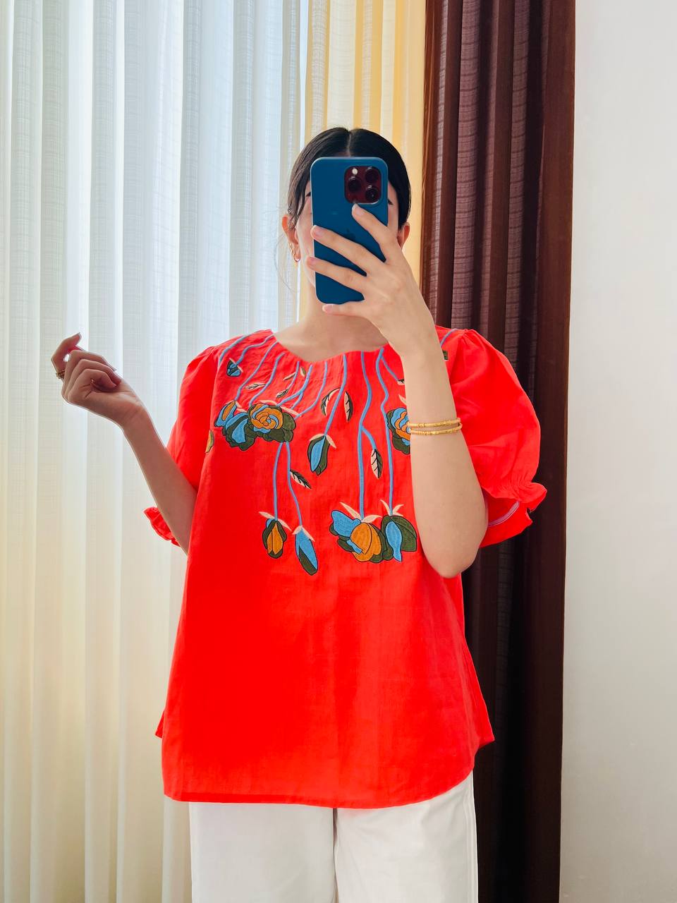 بلوز گلدوزی لینن زنانه کد 417098