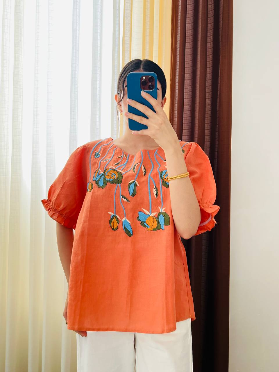 بلوز گلدوزی لینن زنانه کد 417098