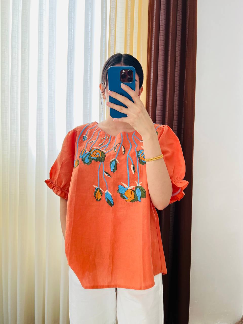 بلوز گلدوزی لینن زنانه کد 417098