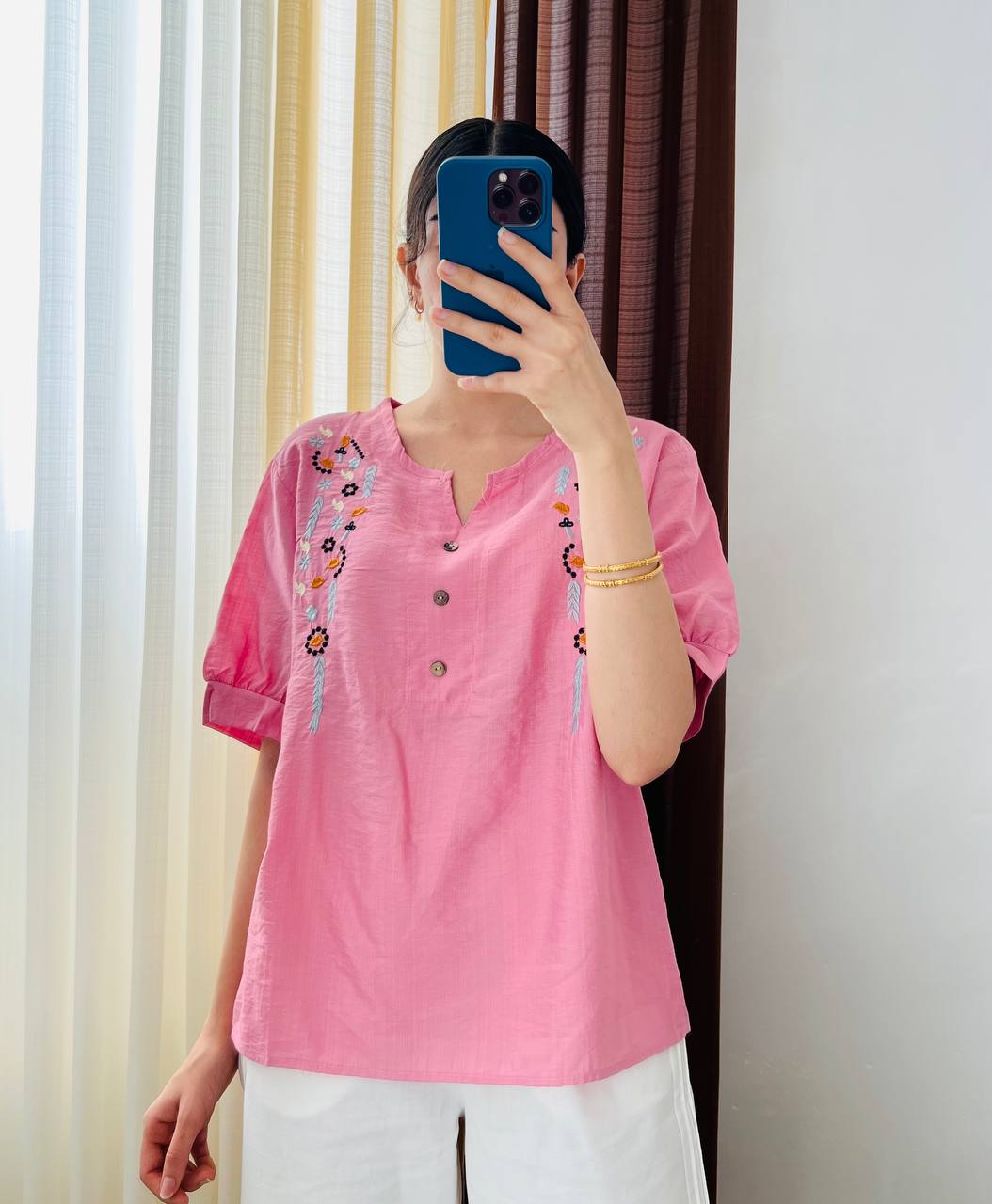 بلوز گلدوزی لینن زنانه کد 417148