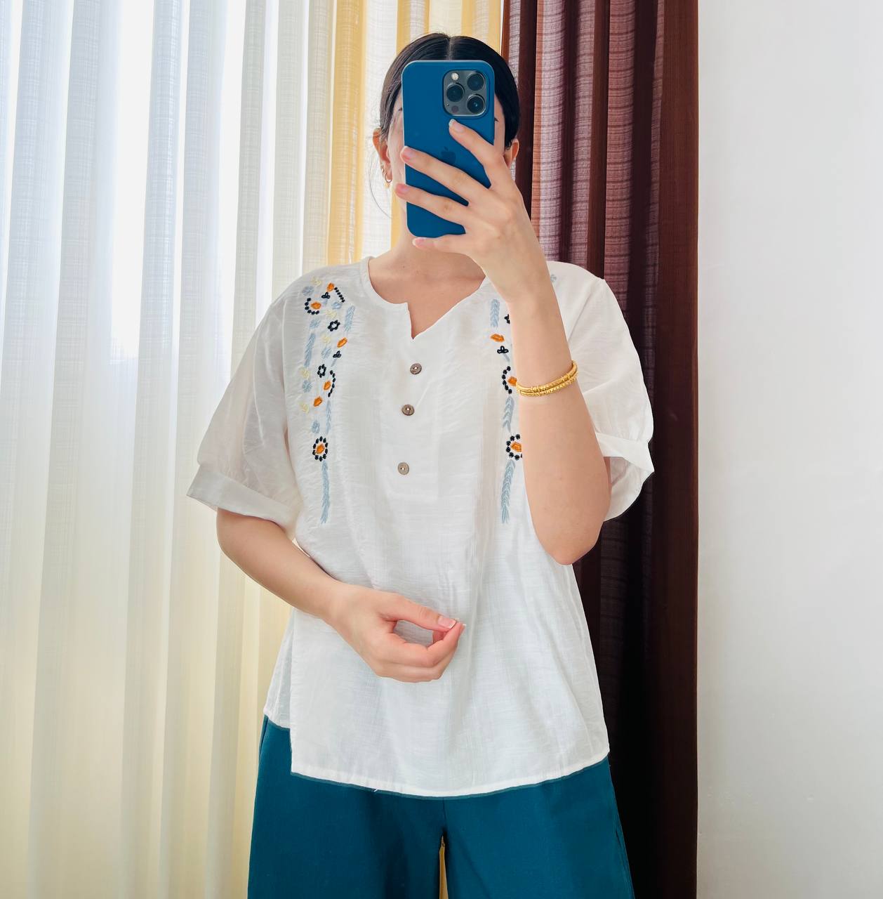 بلوز گلدوزی لینن زنانه کد 417148