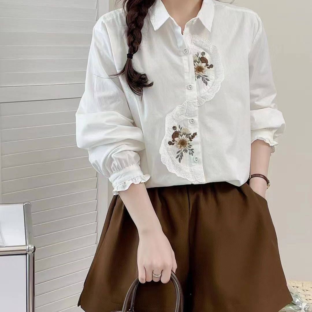 شومیز نخ کتان گلدوزی زنانه کد 417491