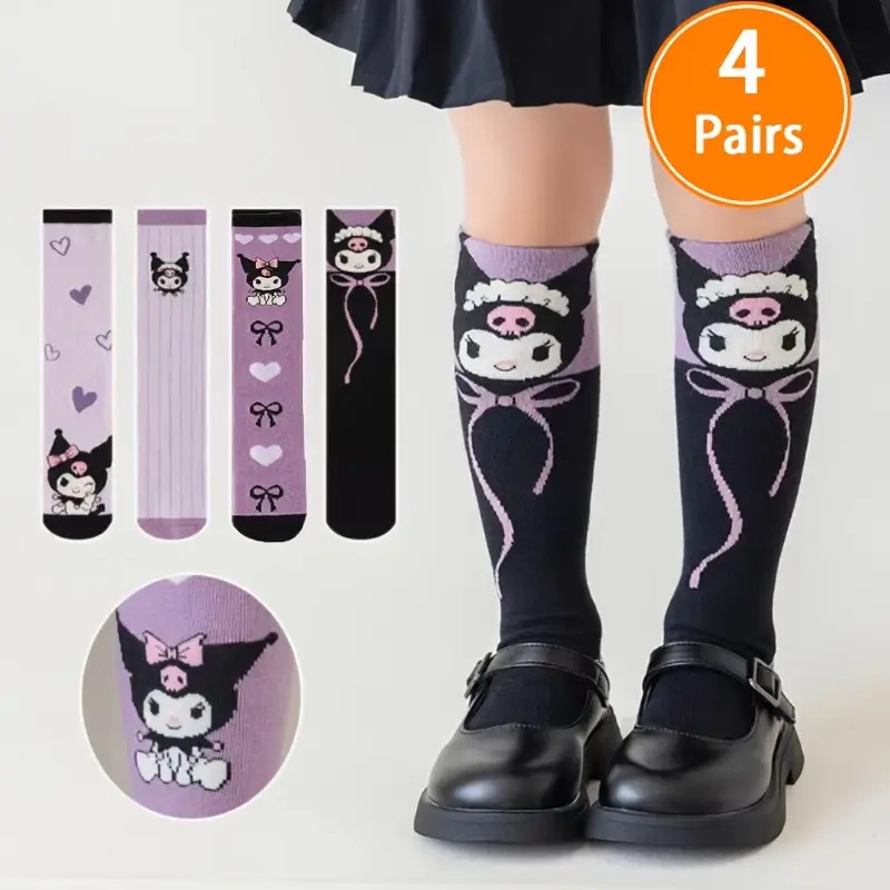 بسته 4 جفتی جوراب ساق بلند دخترانه طرح (Kuromi) کد 2547 (32-12-107)