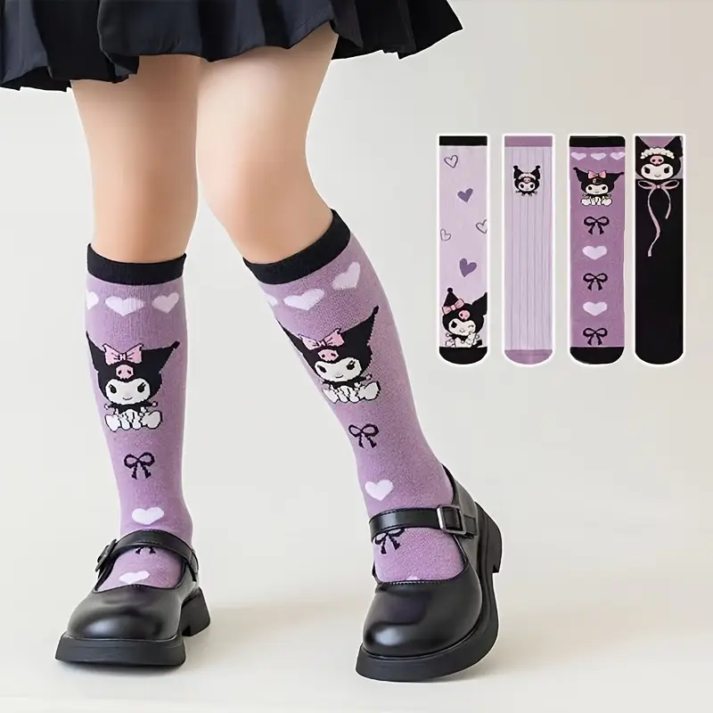 بسته 4 جفتی جوراب ساق بلند دخترانه طرح (Kuromi) کد 2547 (32-12-107)