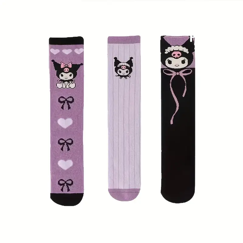بسته 4 جفتی جوراب ساق بلند دخترانه طرح (Kuromi) کد 2547 (32-12-107)