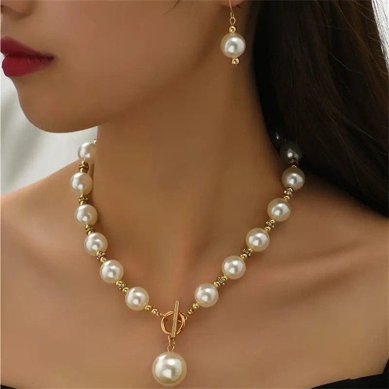 ست گردنبند و گوشواره طرح مروارید کد 2568