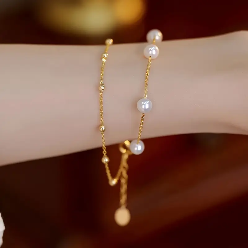 دستبند زنجیری مهره‌ای زنانه کد 3154 (87 7.05 100)
