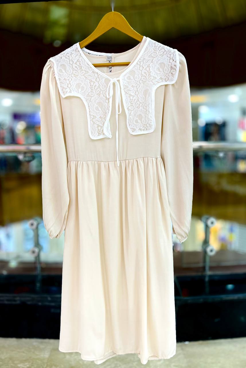 پیراهن بلند دور یقه گیپوری زنانه کد 418644