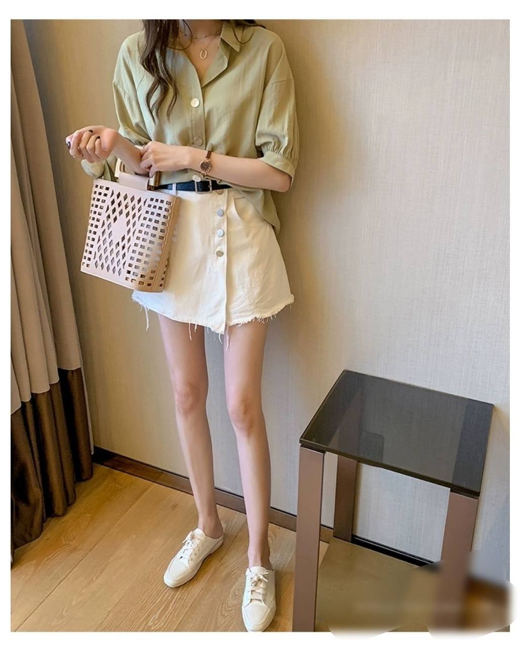 شومیز آستین کوتاه کرپ نخ زنانه کد 418647