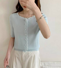 بلوز بافت کریستال آستین کوتاه زنانه کد 418650