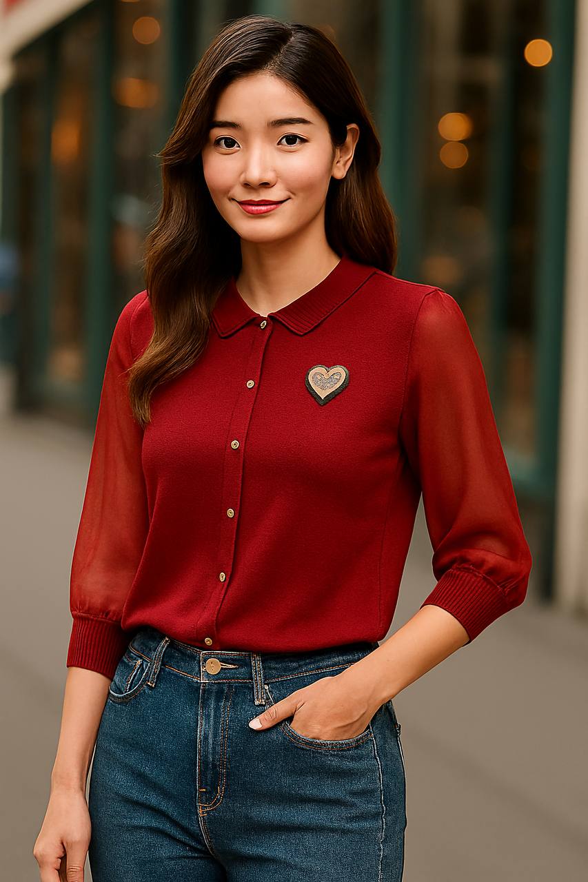 بلوز بافت آستین سه ربع زنانه کد 418655