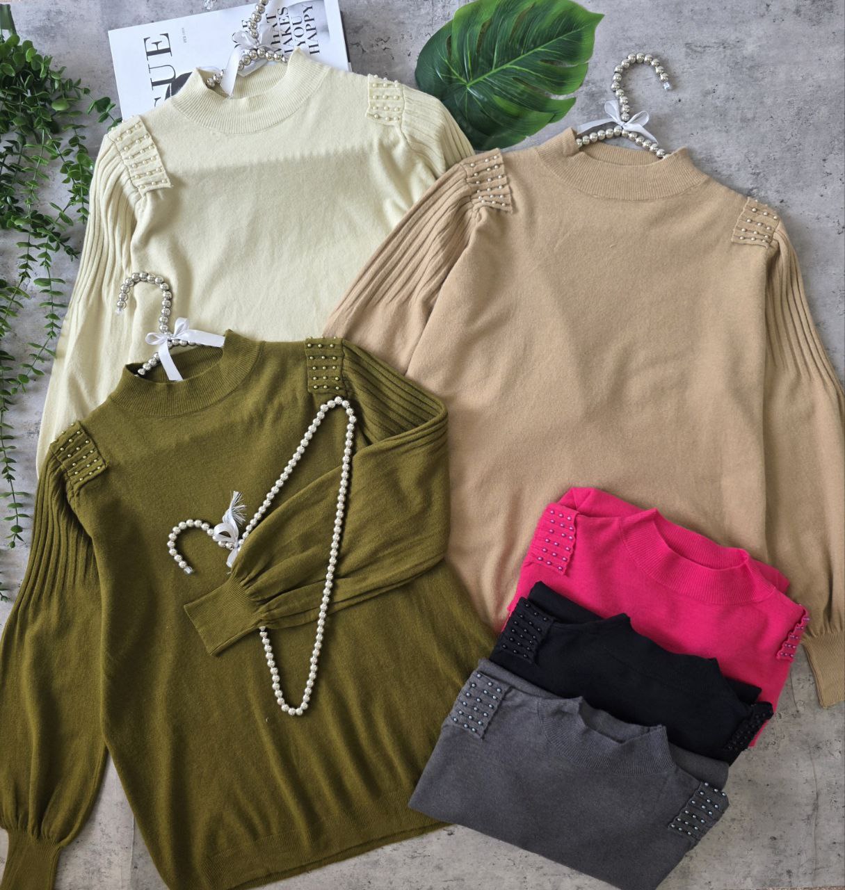 بلوز بافت قواره دار مروارید کار شده زنانه کد 418729