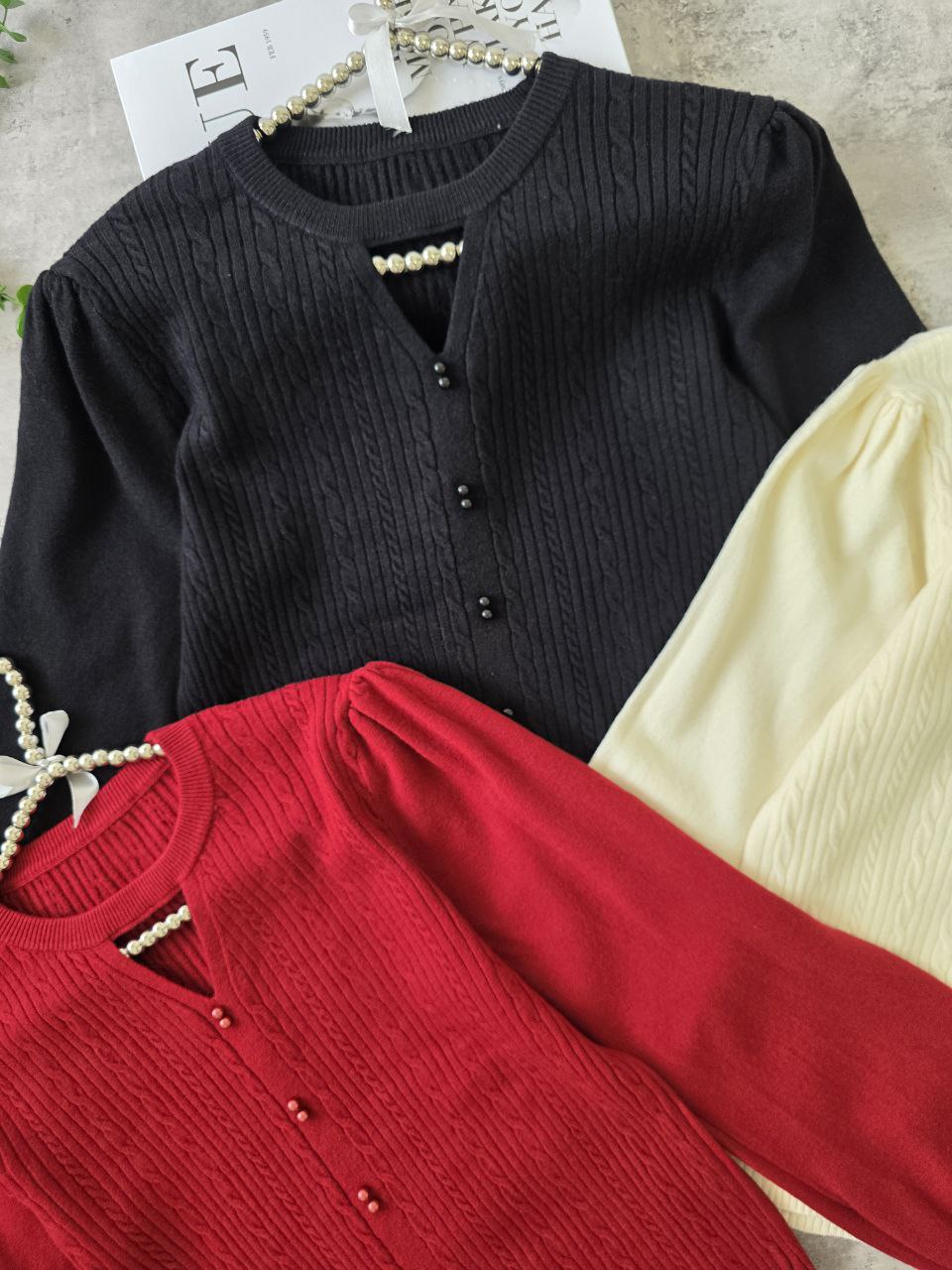 بلوز بافت مروارید کار شده زنانه کد 418730