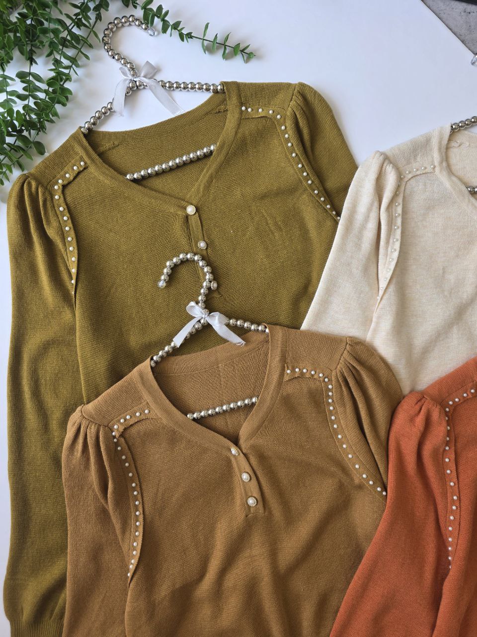 بلوز بافت مروارید کار شده زنانه کد 418731