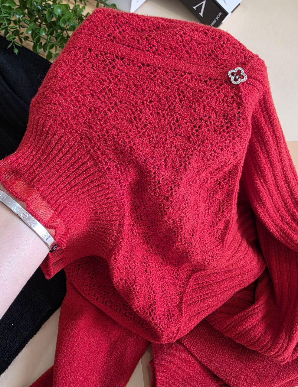 بلوز بافت مجلسی گرم بالا زنانه کد 418736