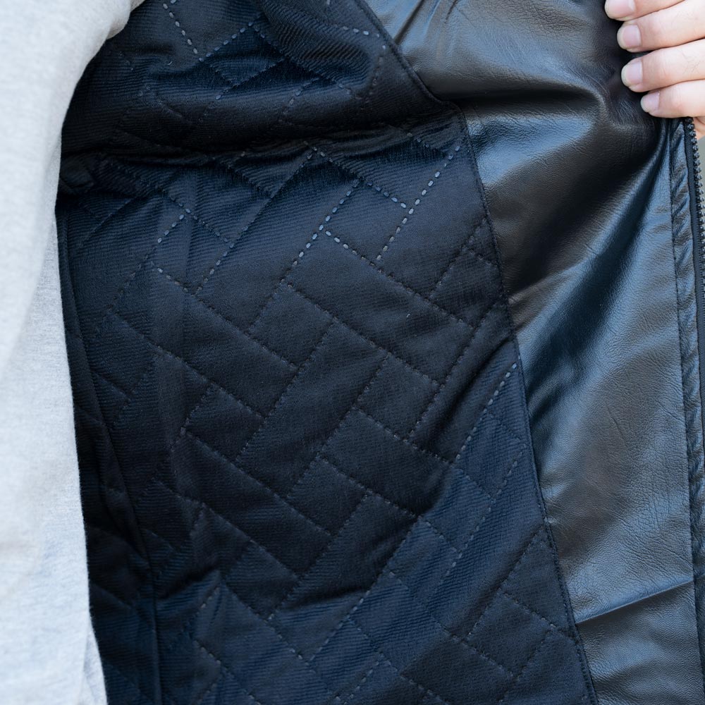 کاپشن چرم زیپ کج مشکی کد 1045