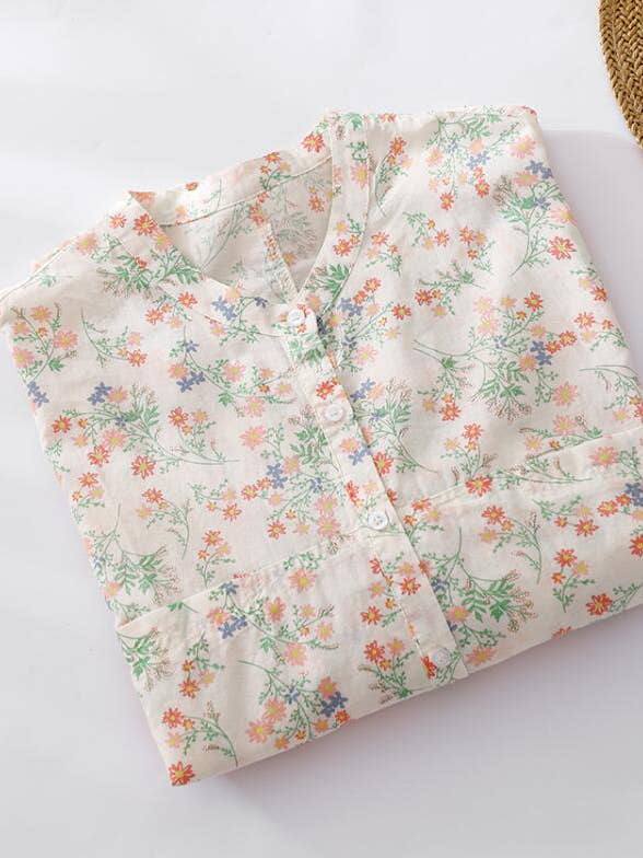 شومیز گل گلی لنین سبک زنانه کد 418860