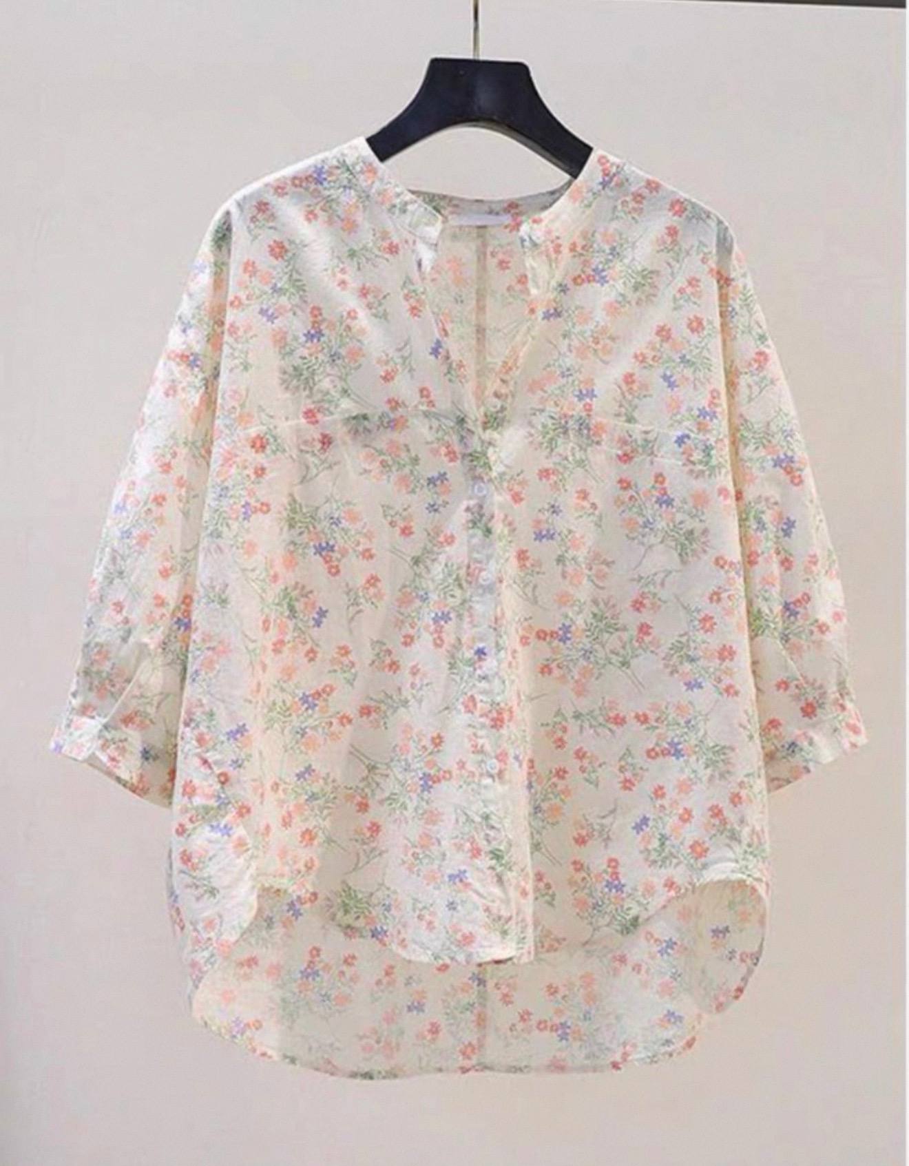 شومیز گل گلی لنین سبک زنانه کد 418860