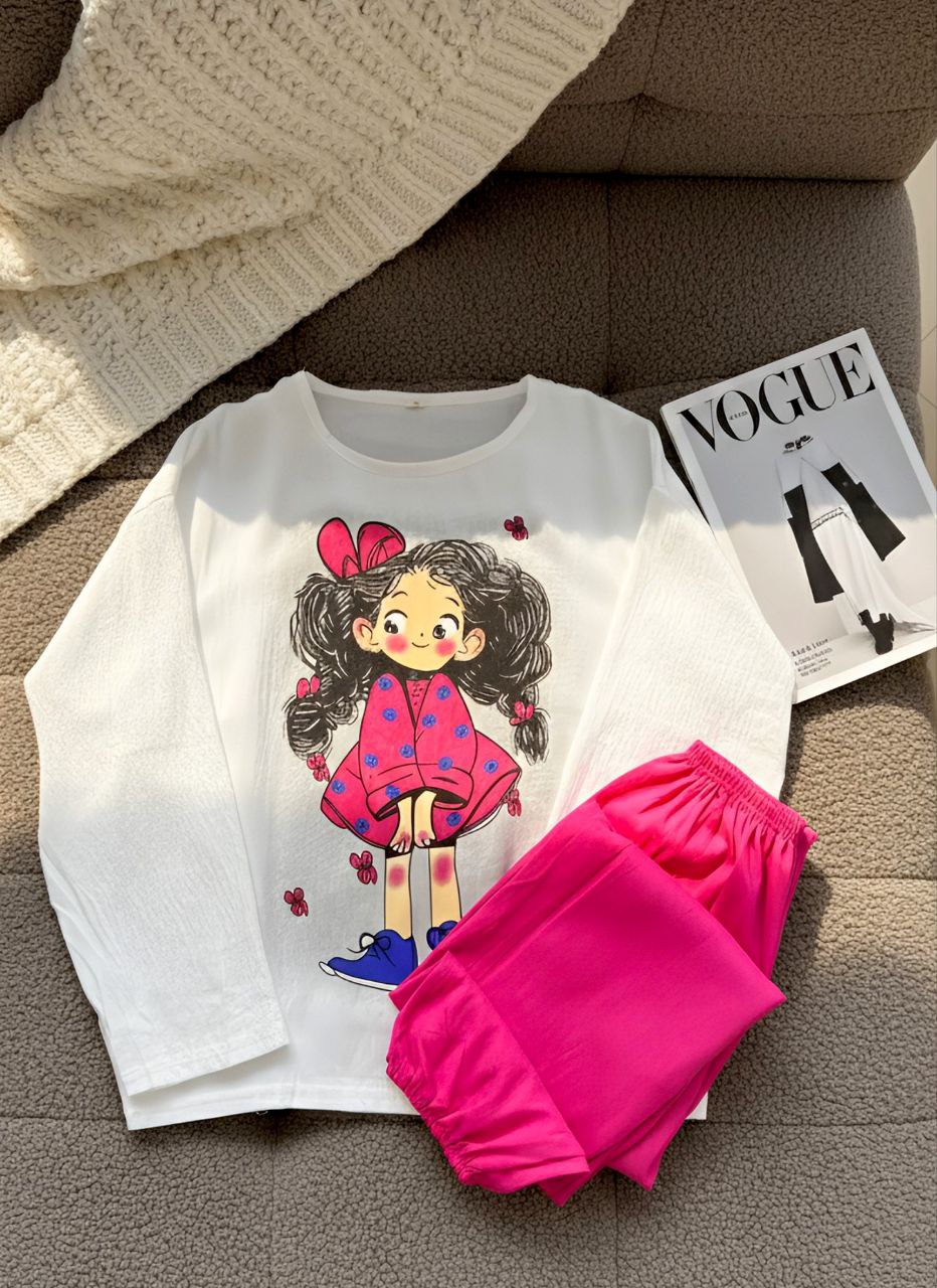 ست دو تیکه نخ کریشه آستین بلند دخترانه کد 418871