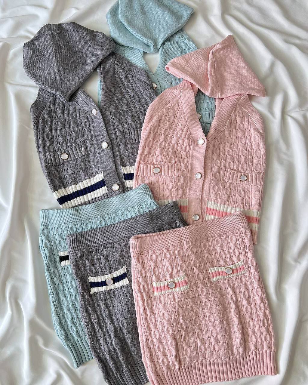 ست دو تیکه تاپ و دامن بافت دخترانه کد 419063