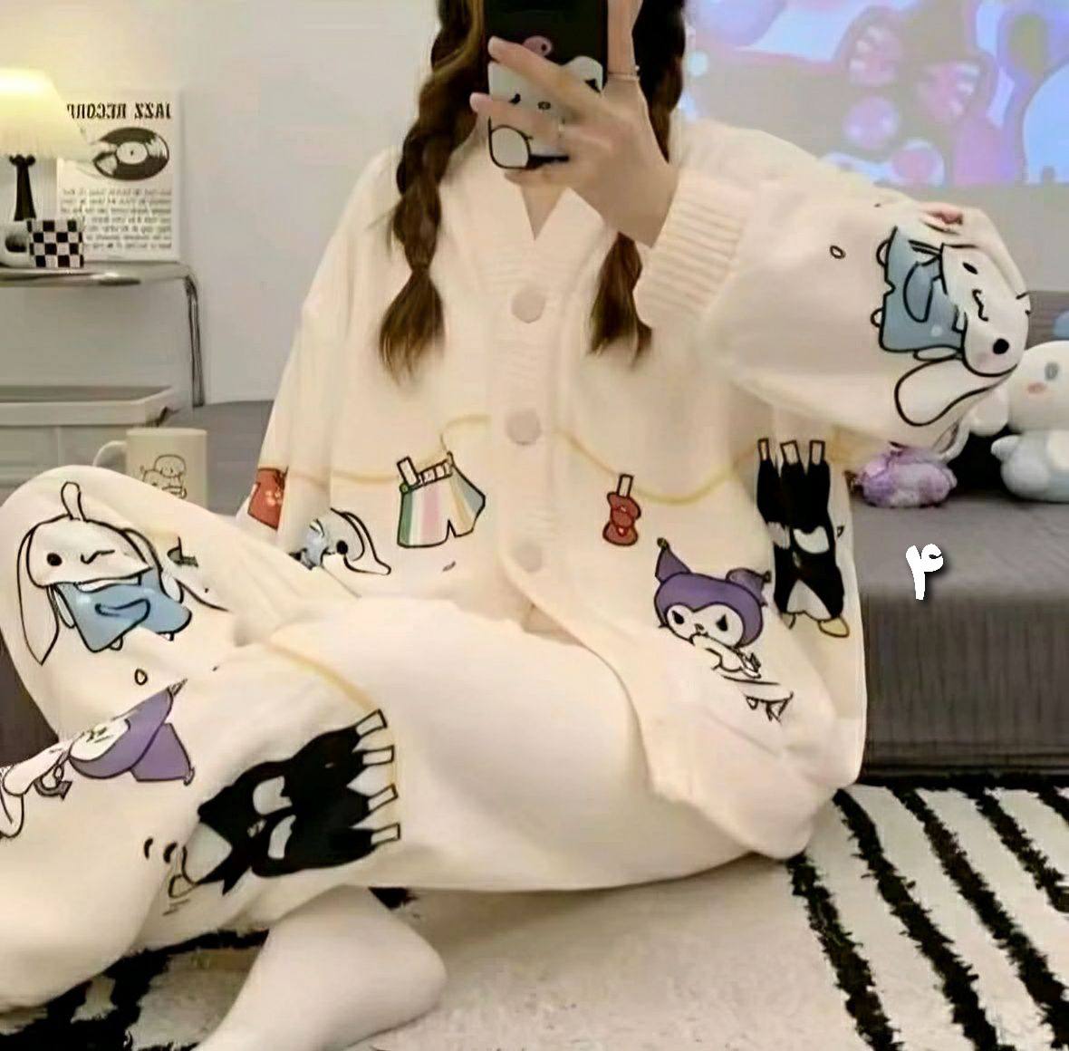 ست تدی کرومی دکمه دار زنانه کد 419080